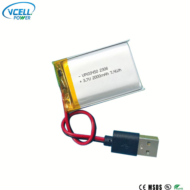 Batterie polymère 3,7 V 2000 mAh 103450 Li.